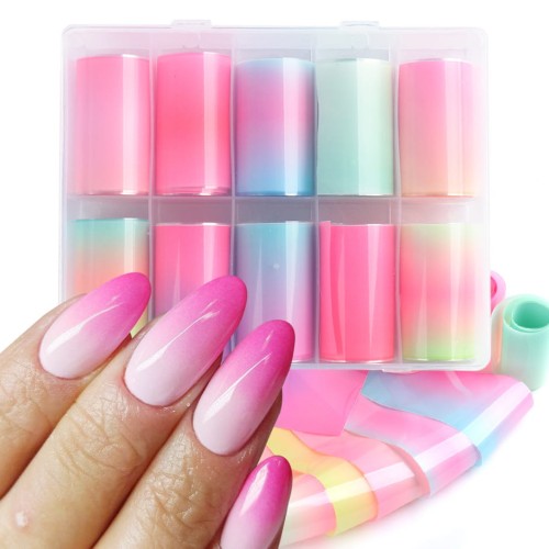 Folia transferowa do paznokci | pastelowe ombre | zestaw 10 arkuszy w kasetce