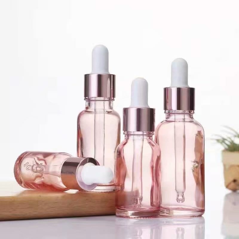 Różowa butelka szklana z pipetą | pojemnik na serum | olejek | różne pojemności