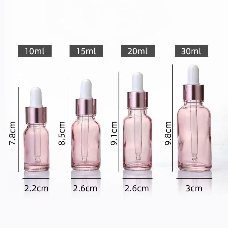 Różowa butelka szklana z pipetą | pojemnik na serum | olejek | różne pojemności, wymiary butelek