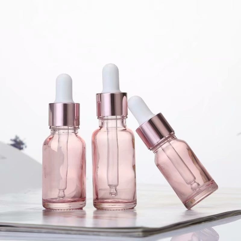 Różowa butelka szklana z pipetą | pojemnik na serum | olejek | różne pojemności