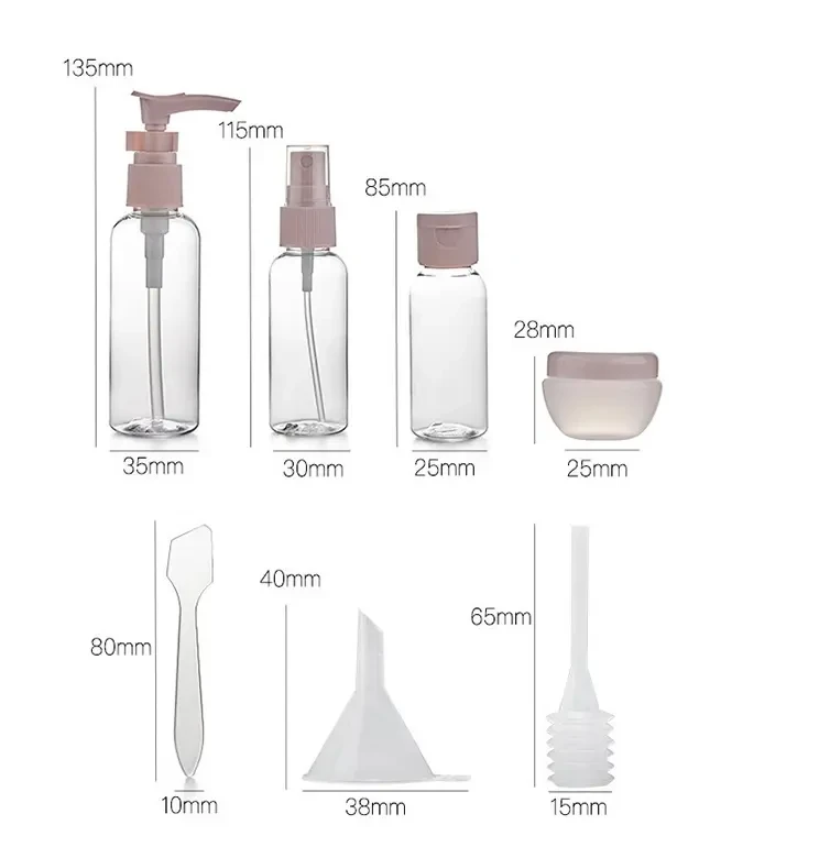 Travel Set Plus | zestaw pojemników podróżnych na kosmetyki | 11 elementów, wymiary