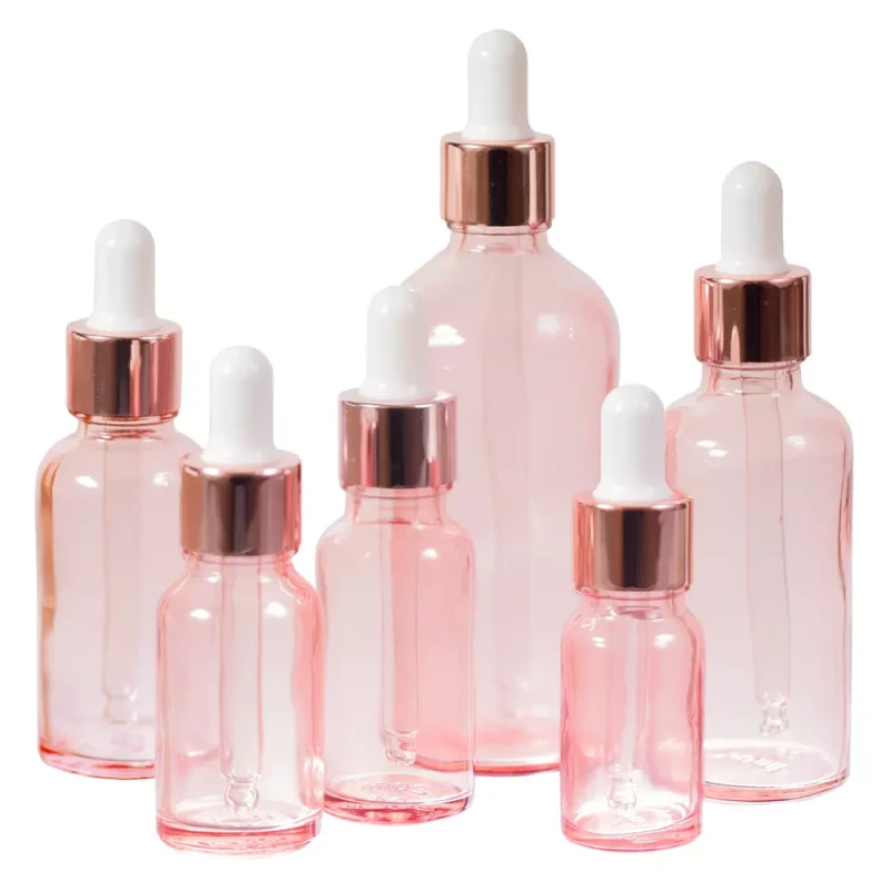 Różowa butelka szklana z pipetą | pojemnik na serum | olejek | różne pojemności