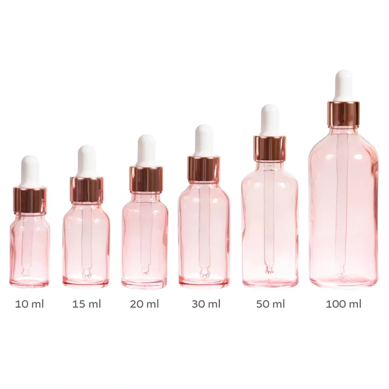 Różowa butelka szklana z pipetą | pojemnik na serum | olejek | różne pojemności