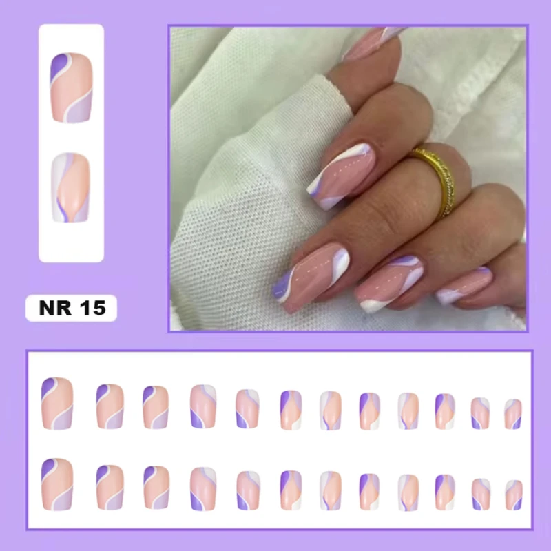 Press On Nails – Paznokcie samoprzylepne z gotowym wzorem | kształt długi kwadrat_15