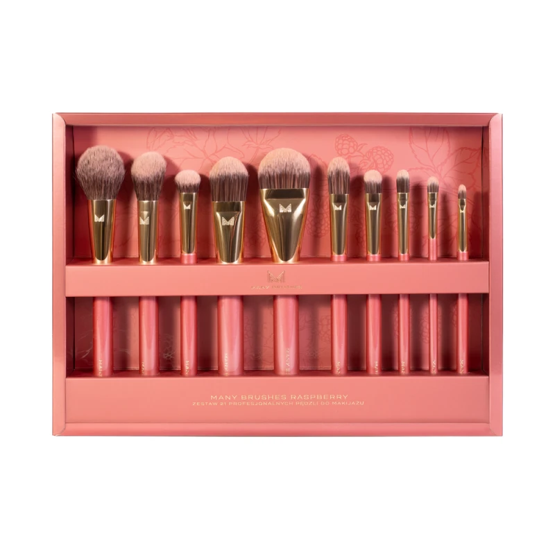 Many Brushes Raspberry | Zestaw 21 profesjonalnych wegańskich pędzli do makijażu