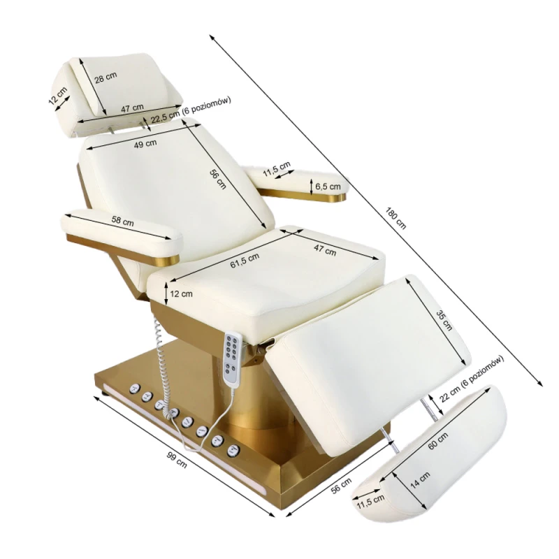 Elektryczny fotel kosmetyczny Prestige Gold _wymiary