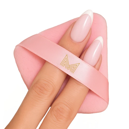 Różowa trójkątna welurowa gąbka do makijażu | puff | puszek do pudru  ManyBeauty