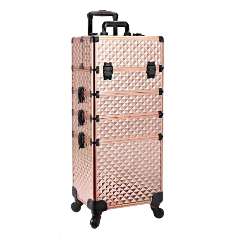 walizka XXL kuferek kosmetyczny na kolkach manicure mobilny_rose gold