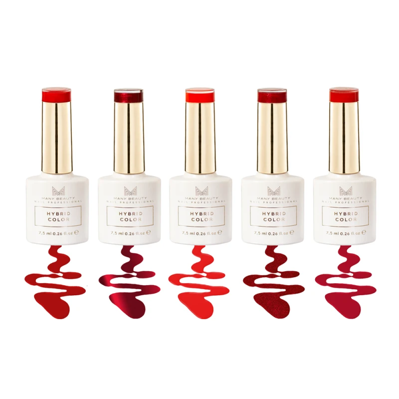 Zestaw lakierów hybrydowych Red Obsession – 5 odcieni czerwieni