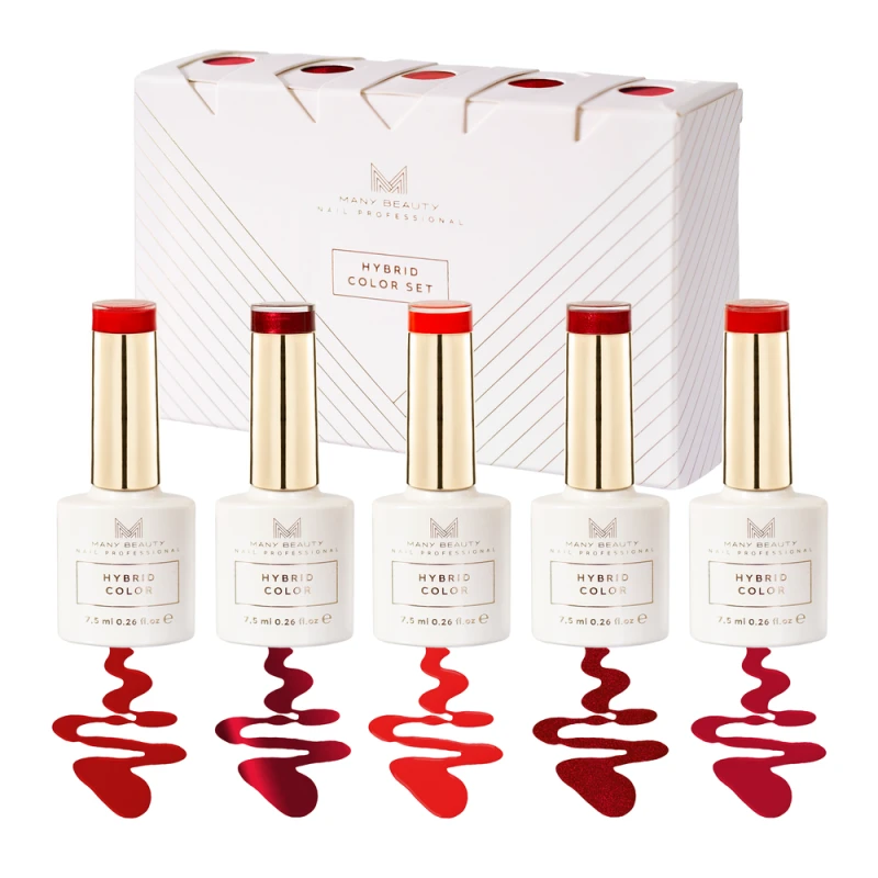 Zestaw lakierów hybrydowych Red Obsession – 5 odcieni czerwieni