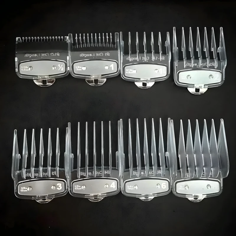Zestaw 8 nakładek do maszynki fryzjerskiej | 3 mm do 25 mm_przezroczyste