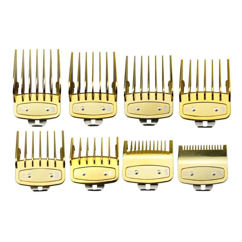 Zestaw 8 nakładek do maszynki fryzjerskiej | 3 mm do 25 mm_złote