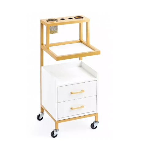 Wózek Beauty Gold Duo | organizer  fryzjersko - kosmetyczny (2 szuflady) | biało - złoty