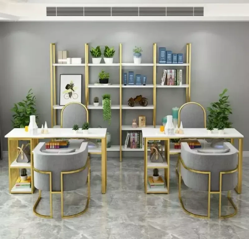 Biurko kosmetyczne Glam Gold z półkami | do manicure .webp