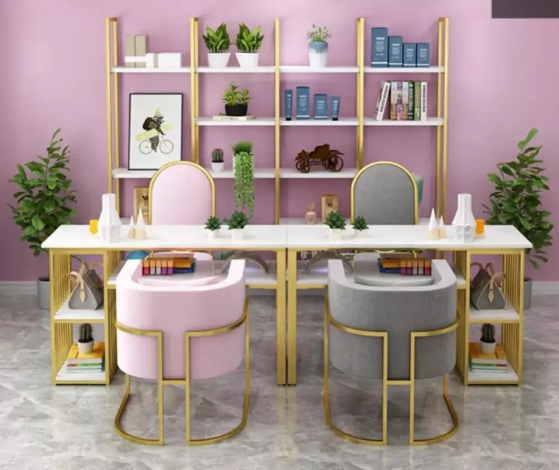 Biurko kosmetyczne Glam Gold z półkami | do manicure .webp