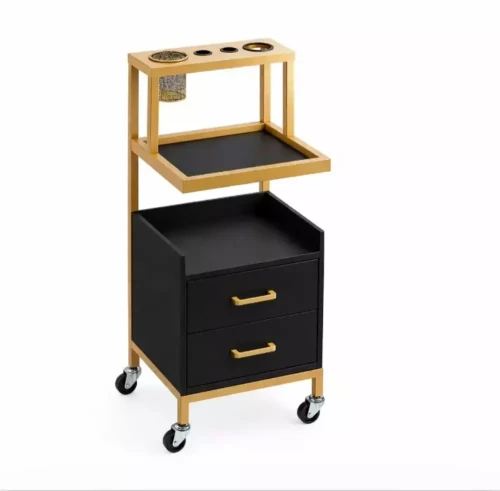 Wózek Beauty Gold Duo | organizer  fryzjersko - kosmetyczny (2 szuflady) | czarno- złoty 