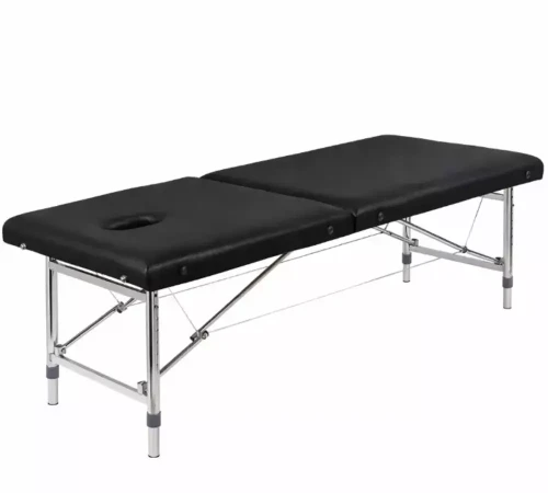 Przenośne szerokie łóżko do masażu 80 cm | metalowe | stół zabiegowy | kolor czarny