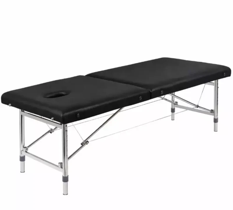 Składane przenośne łóżko kosmetyczne 80 cm | metalowe | stół do masażu | kolor czarny.webp