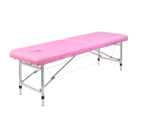 Przenośne szerokie łóżko do masażu 80 cm | metalowe | stół zabiegowy| kolor różowy