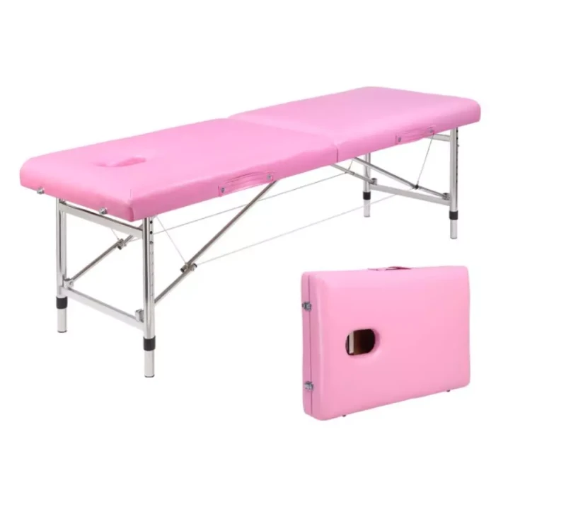 Składane przenośne łóżko kosmetyczne 80 cm | metalowe | stół do masażu | kolor różowy