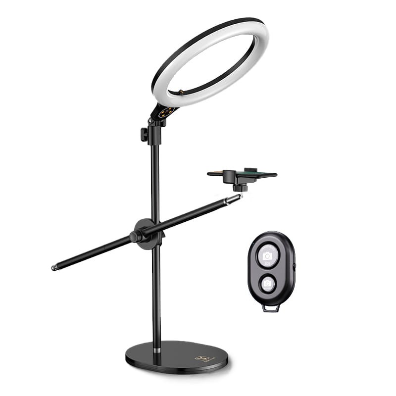 Lampa pierścieniowa ze statywem na telefon z pilotem