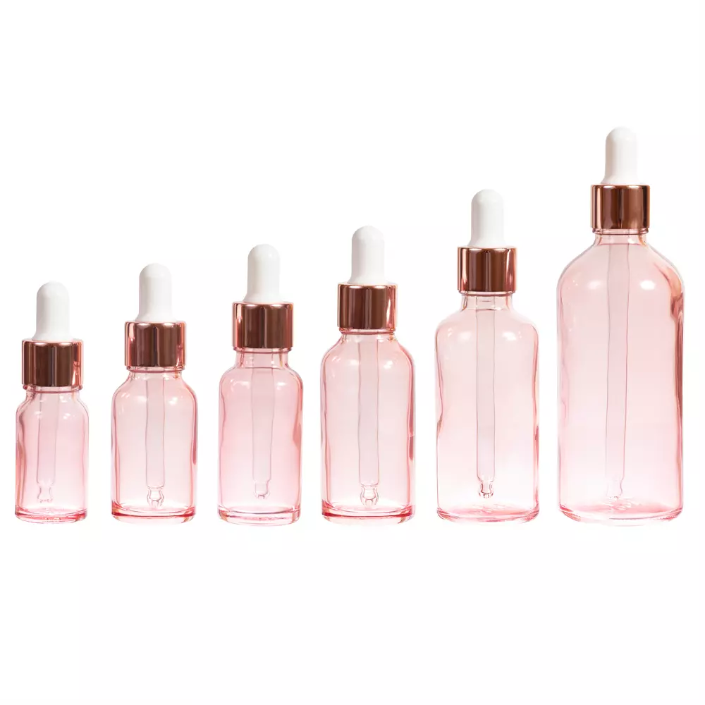 Różowa butelka szklana z pipetą | pojemnik na serum | olejek | różne pojemności
