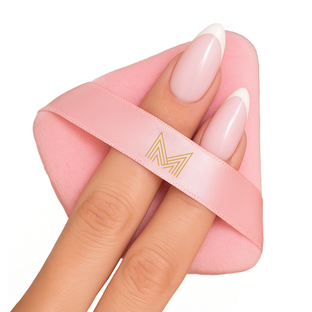 Różowa trójkątna welurowa gąbka do makijażu | puff | puszek do pudru ManyBeauty