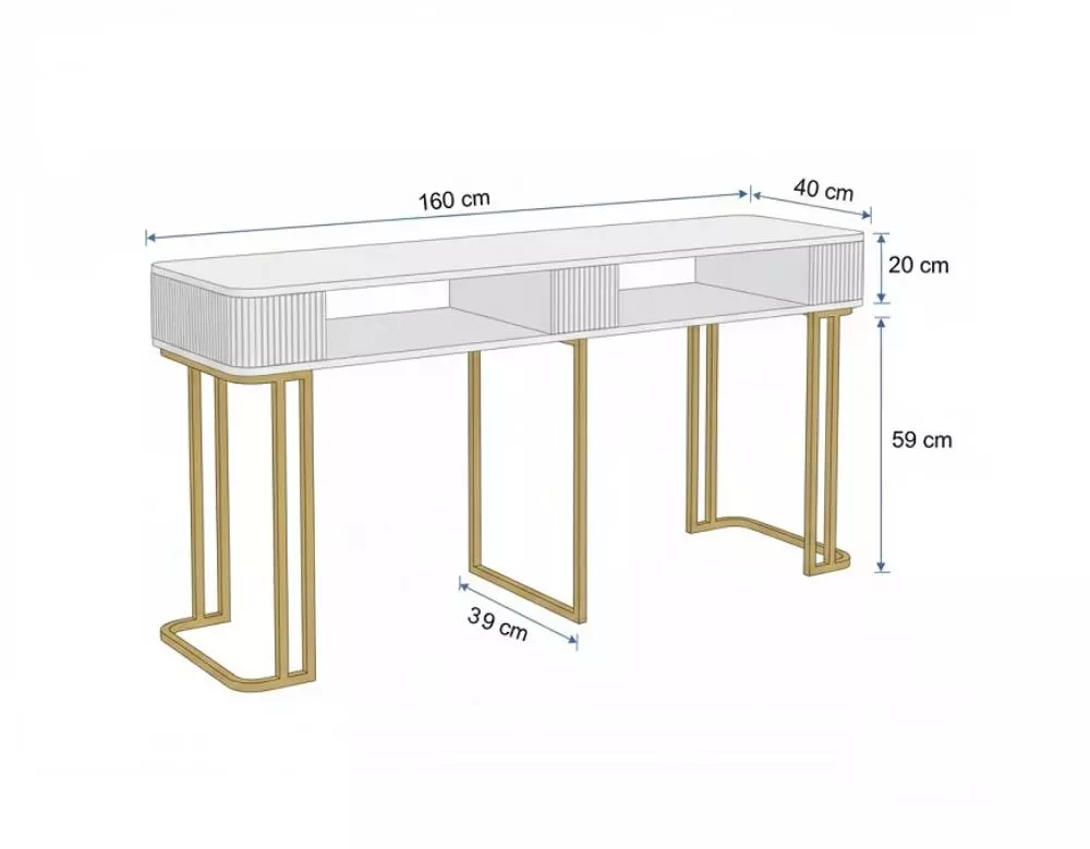 Biurko kosmetyczne Diamond Gold | toaletka kosmetyczna glamour 160 wymiary