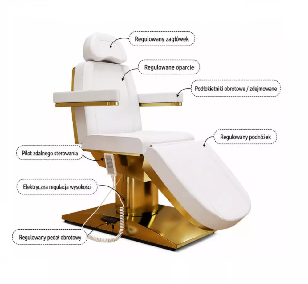 Sensa Gold White – 3 silniki | elektryczne łóżko kosmetyczne | obrotowy fotel 270°
