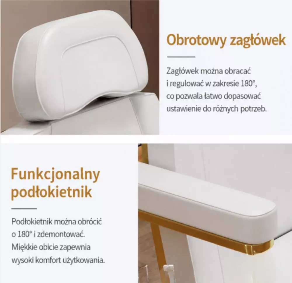 Sensa Gold White – 3 silniki | elektryczne łóżko kosmetyczne | obrotowy fotel 270°